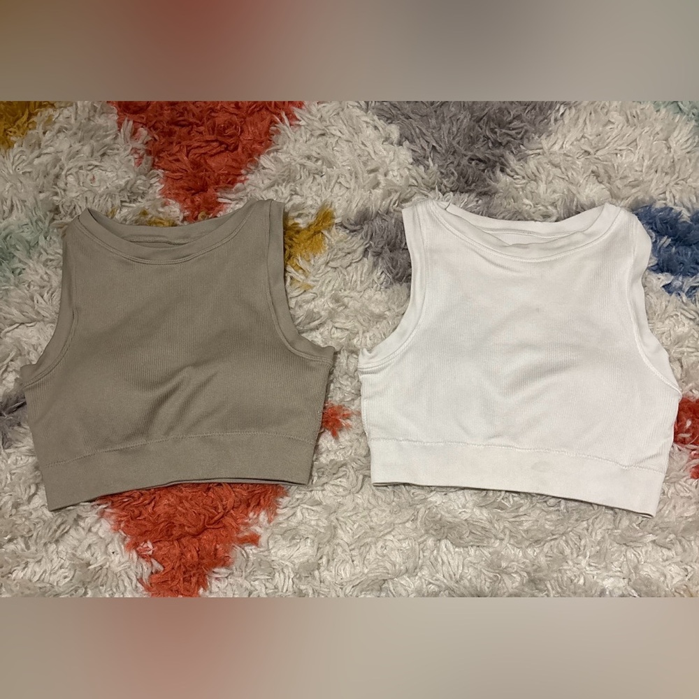 2 pack!! white and brown cropped ribbed tank tops